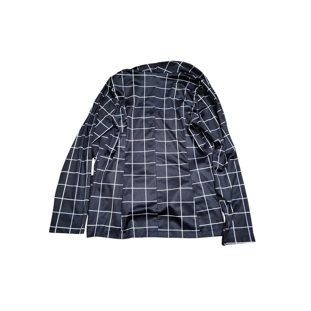 Women's Open Front Blazer Casual Lightweight Plaid Roll Up Sleeve Jacket Shirt